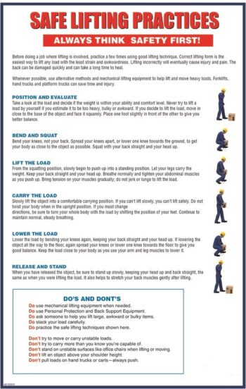 poster showing safe lifting techniques at work