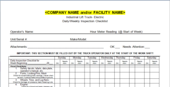 Forklift Inspection Checklist- Gas Powered